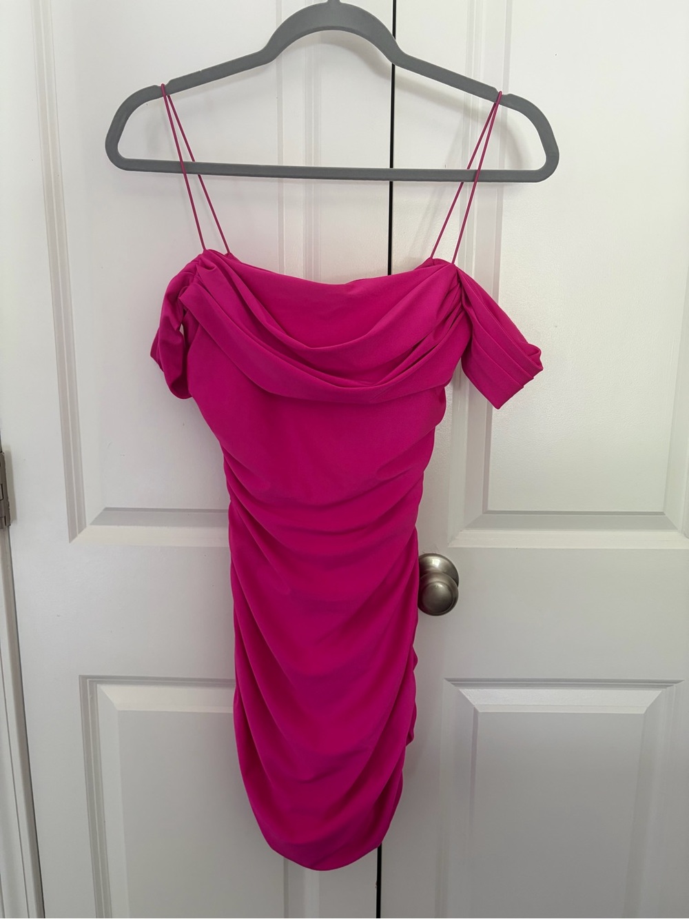 Homecoming Off-Shoulder Ruched Mini Dress - Hot Pink